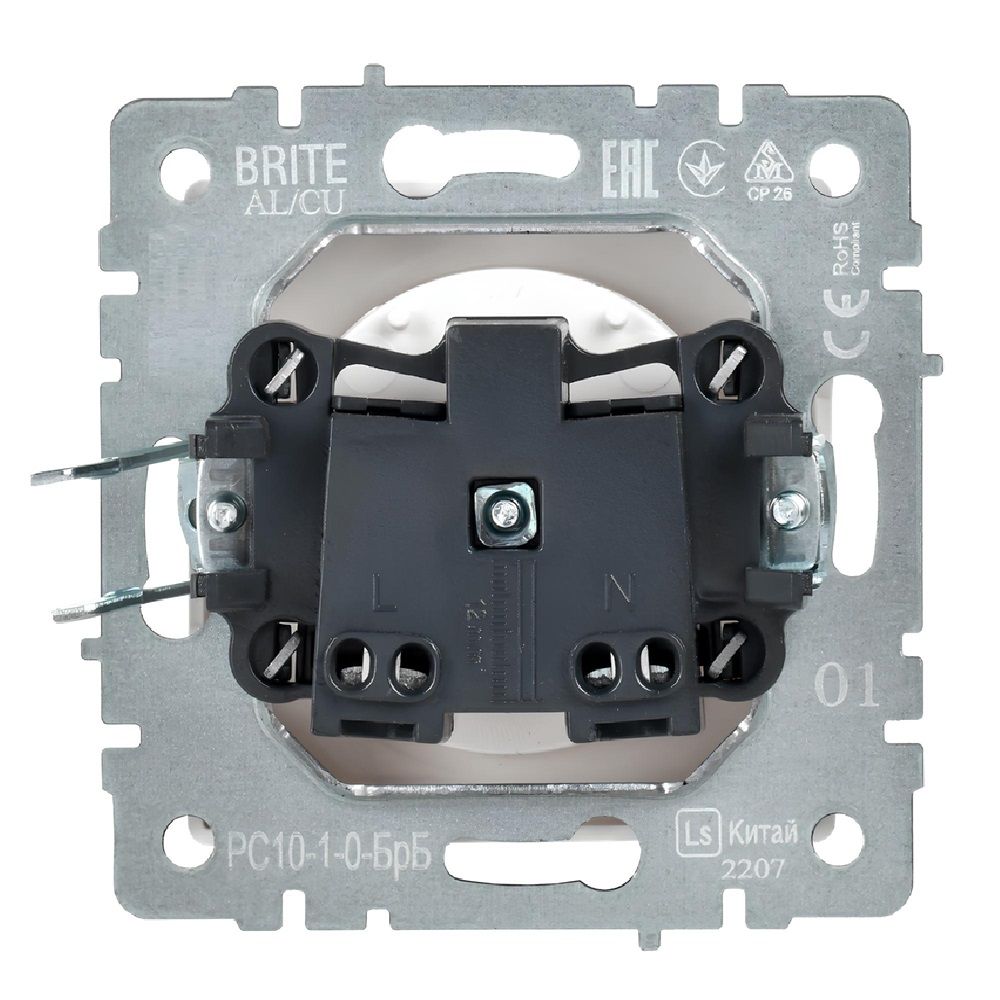 Розетка Brite РС10-1-0-БрБ 10А без заземл. без защитных шторок IEK BR-R10-10-K01 белый