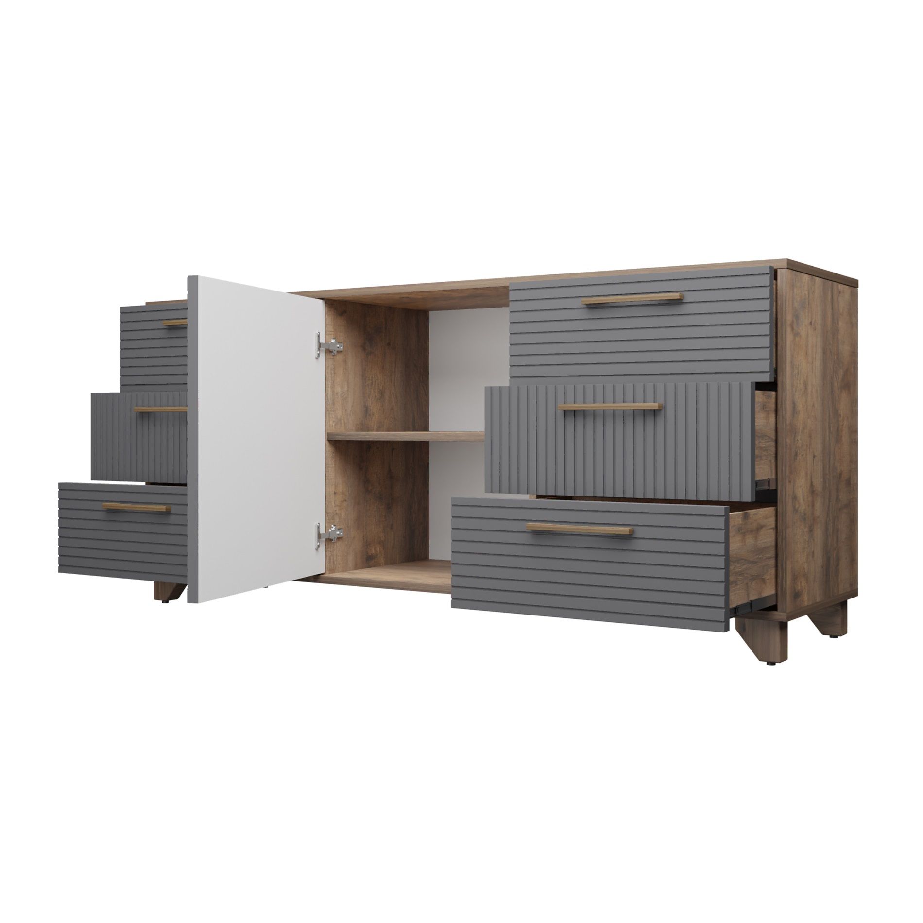 Комод Копенгаген 1500х700х400 мм 6 ящиков одностворчатый Дуб Самдал/Серый графит