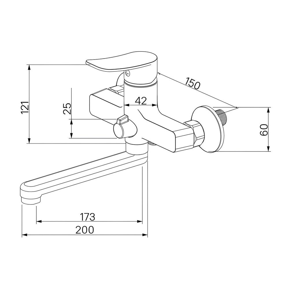 Смеситель для ванны Milardo Demi DEMSB02M02 однорычажный длинный излив