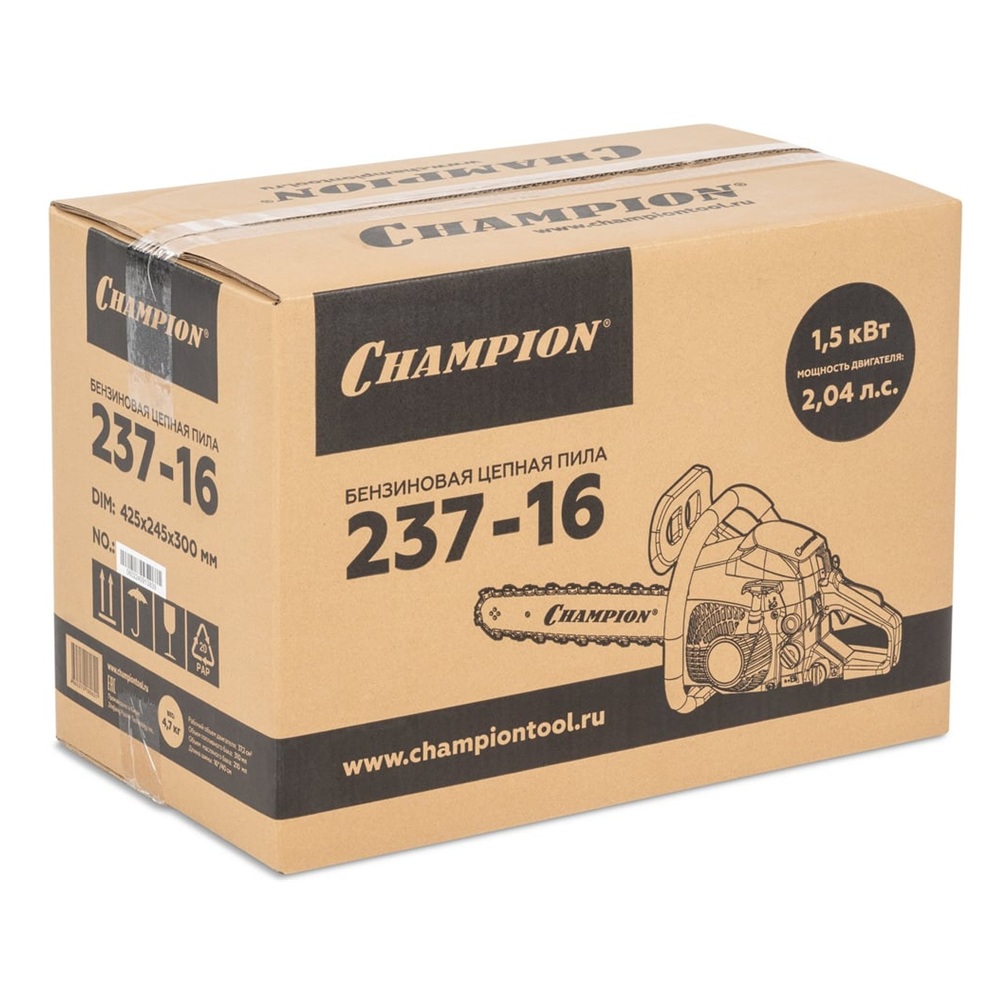 Пила цепная бензиновая Champion 237-16 2 л.с. шина 16"/40 см