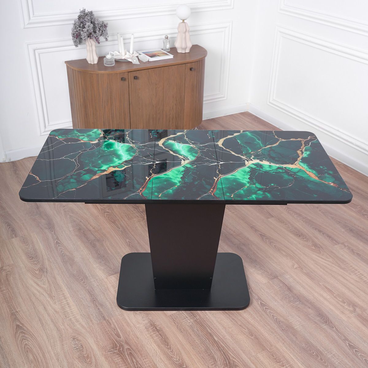 Стол раздвижной Грант 1100/1400х700х750 мм Черный, ЛДСП/Стекло ТМ90