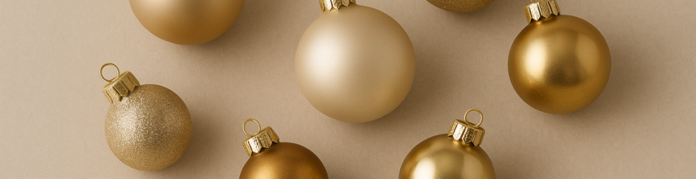 Игрушки в единой тёплой гамме, разложенные группой, для примера гармоничного набора.