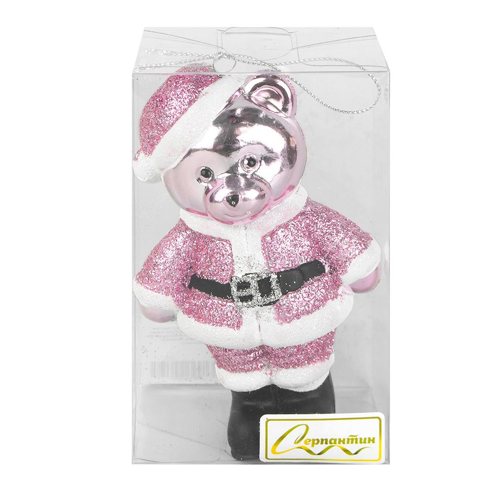 Игрушка елочная Волшебный медвежонок 8х5х12 см розовый