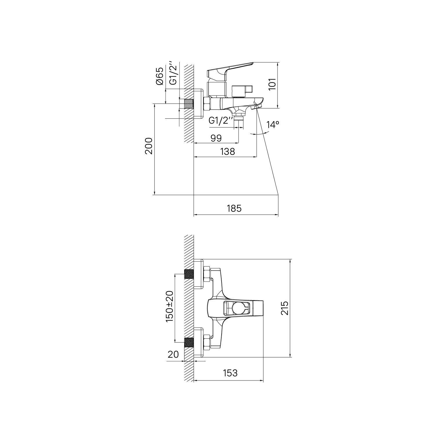 Смеситель для ванны Milardo Atlantic ATLSBC0M02 однорычажный короткий излив керамич дивертор