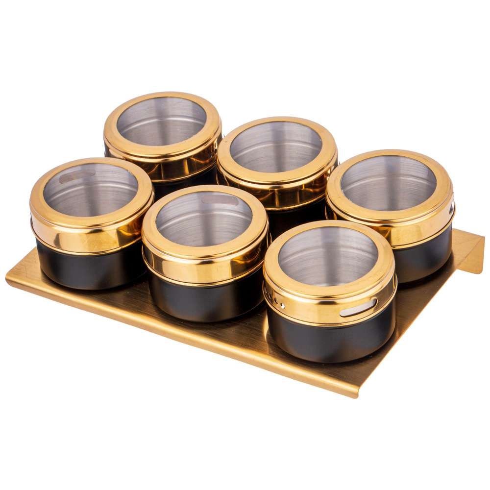 Набор для специй Agness Черное золото 7 пр на магнитах металлическая подставка 912-034