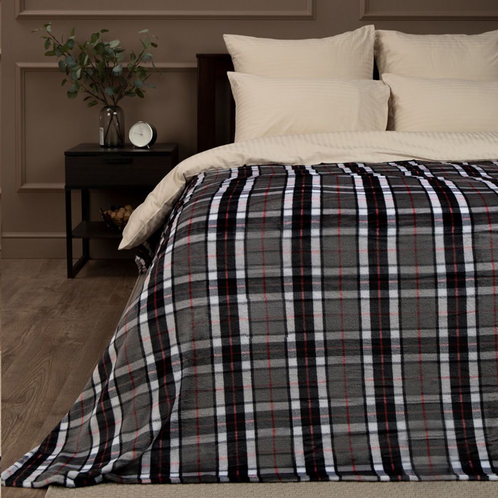 Плед фланель TF FN F137 a1520 Шотландка 150x200 см серый