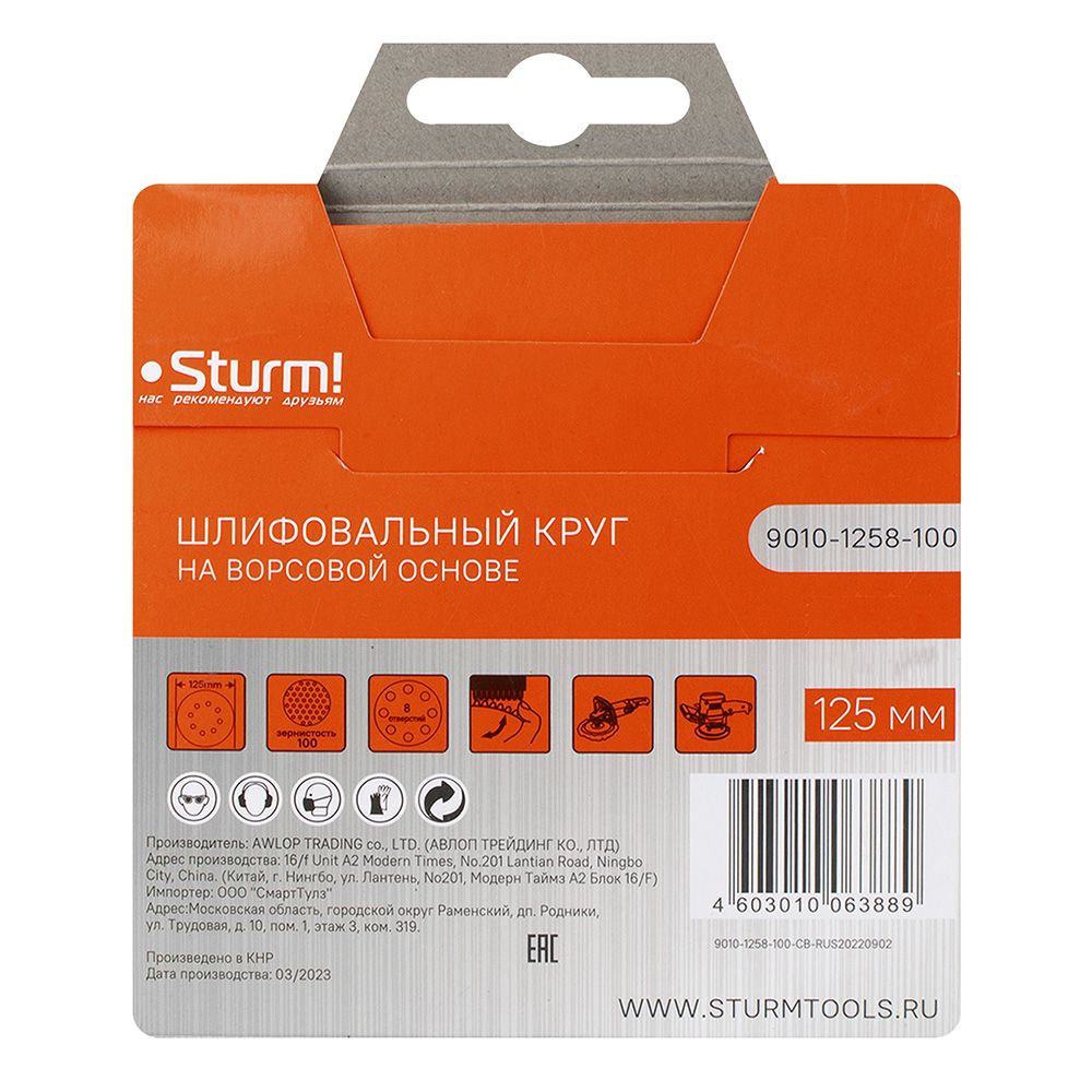 Круг шлифовальный 125 мм P100 перфорированный под липучку 5 шт Sturm