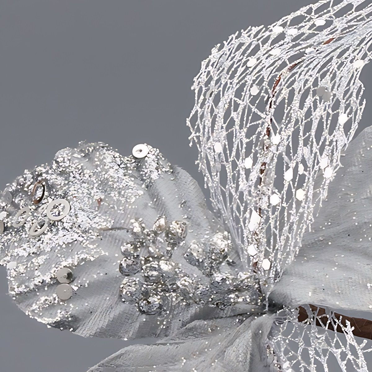 Украшение новогоднее Моя Елочка Пуансеттия 18х20 см серебро 2024-8323