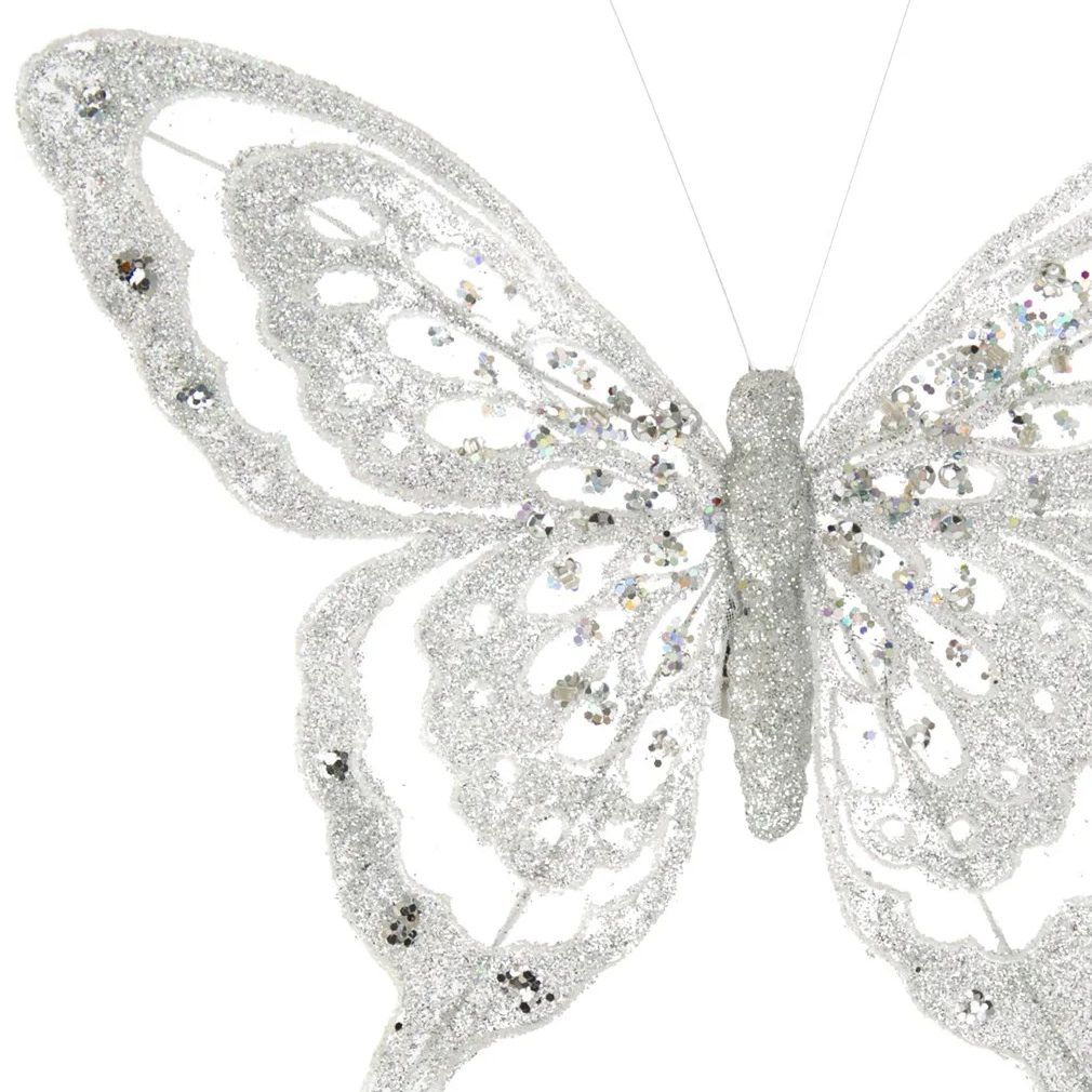 Украшение новогоднее Бабочка в серебре 18x16x2 см 88917