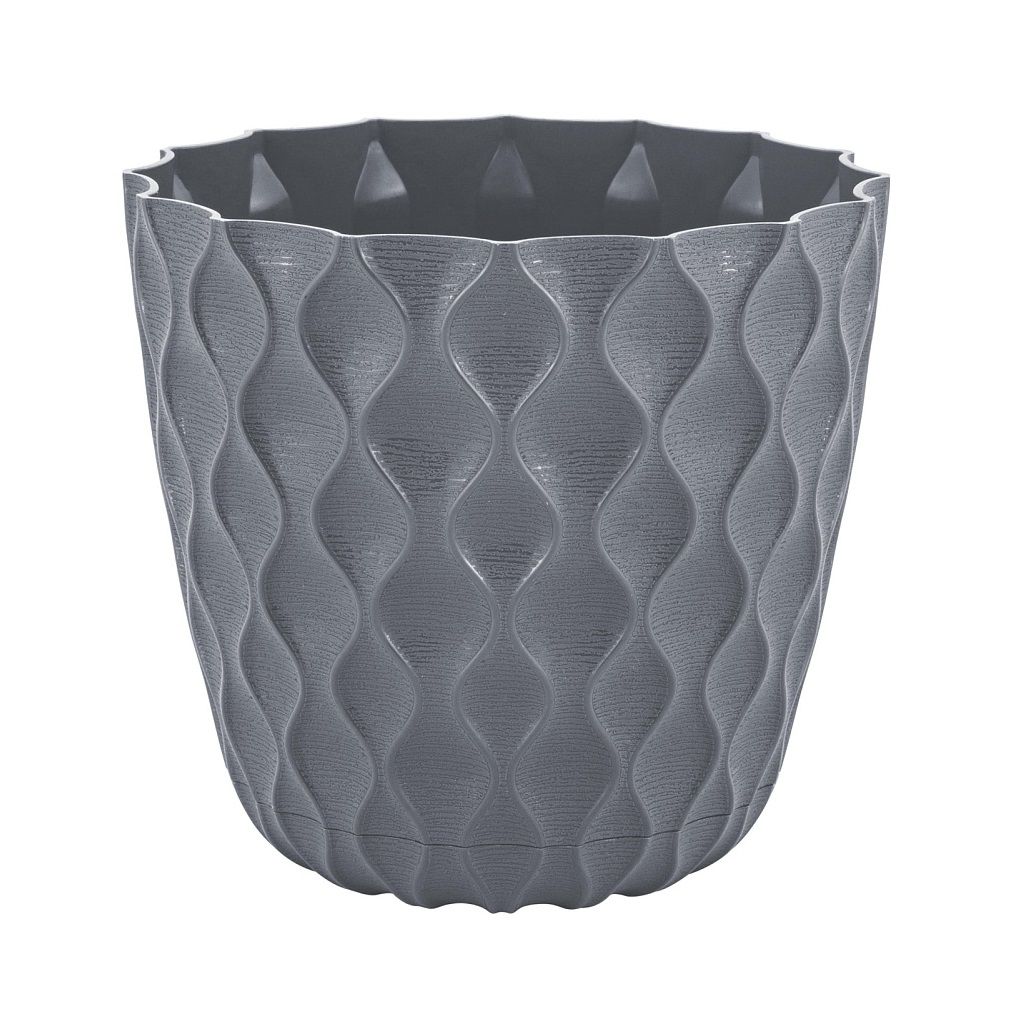 Горшок цветочный InGreen Wave Вулканический серый 14,5 см 1,4 л с дренажной сеткой и съемным поддоном