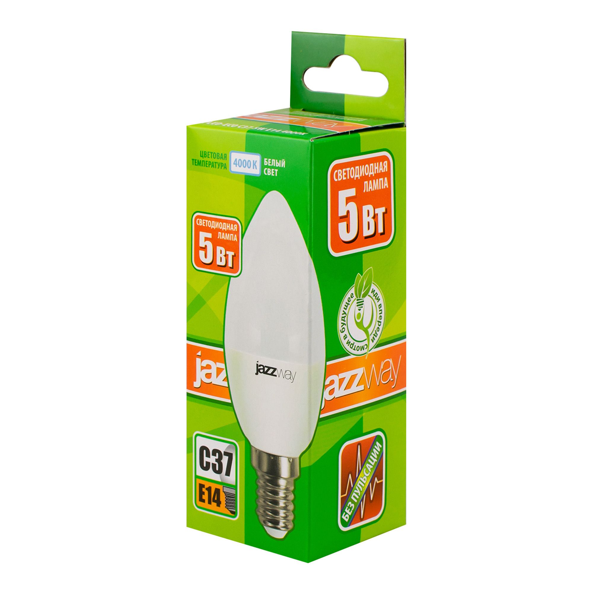 ЛАМПА светод, бел.свет PLED-ECO-C37 5W 4000K E14 400lm 230V 50Hz Jazzway