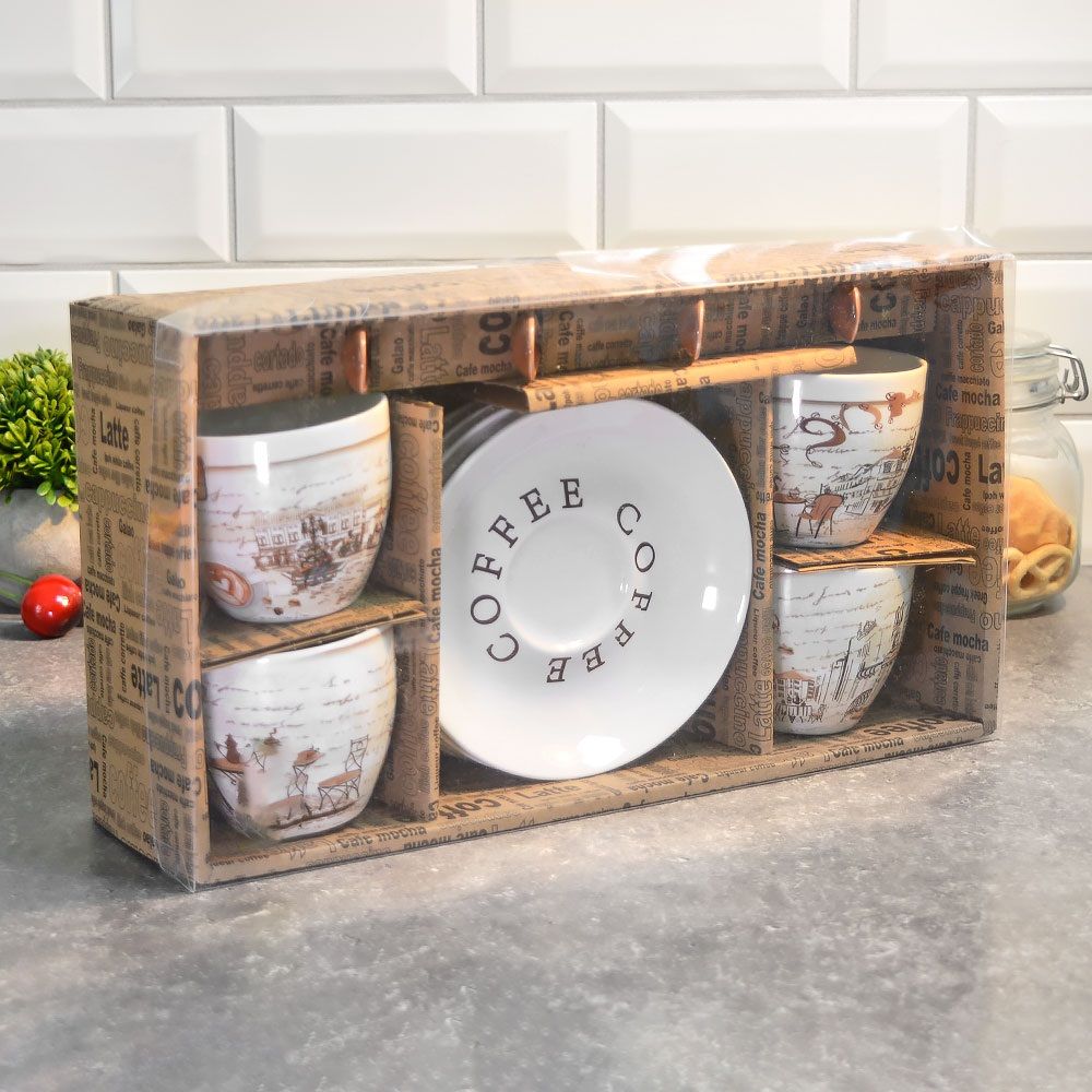 Набор чайный Кофейный дворик на 4 персоны 12 предметов с ложками 180 мл