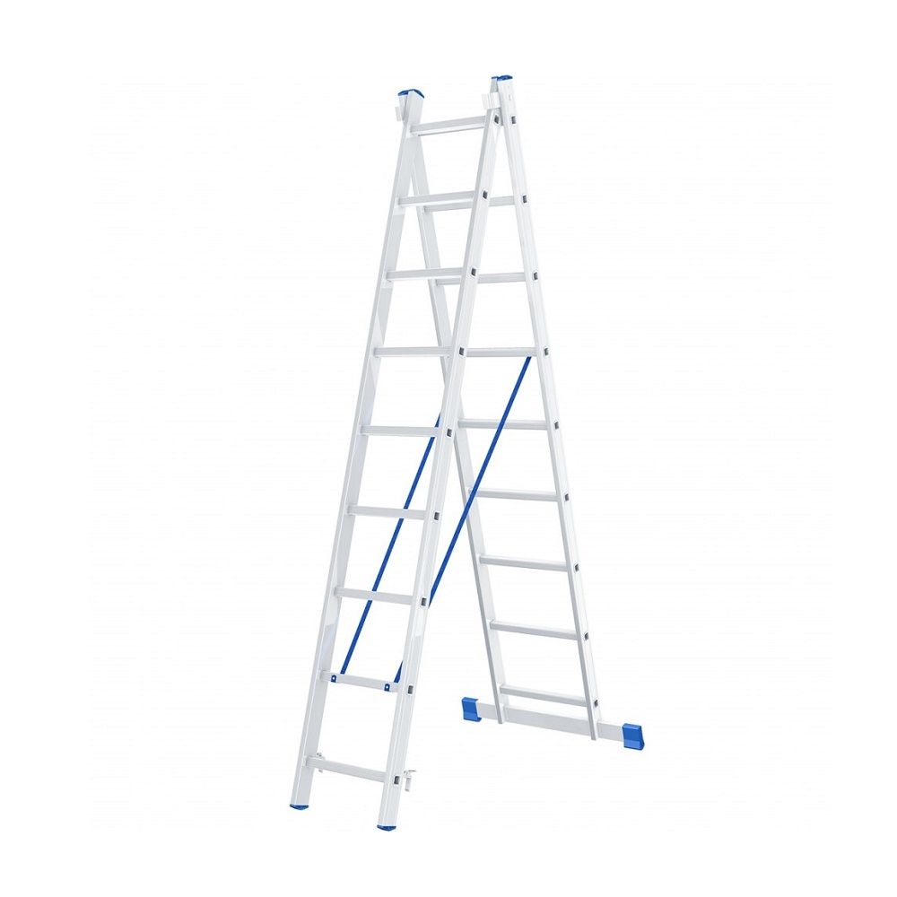 Лестница двухсекционная 9 ступеней универсальная алюминиевая 63-2-009