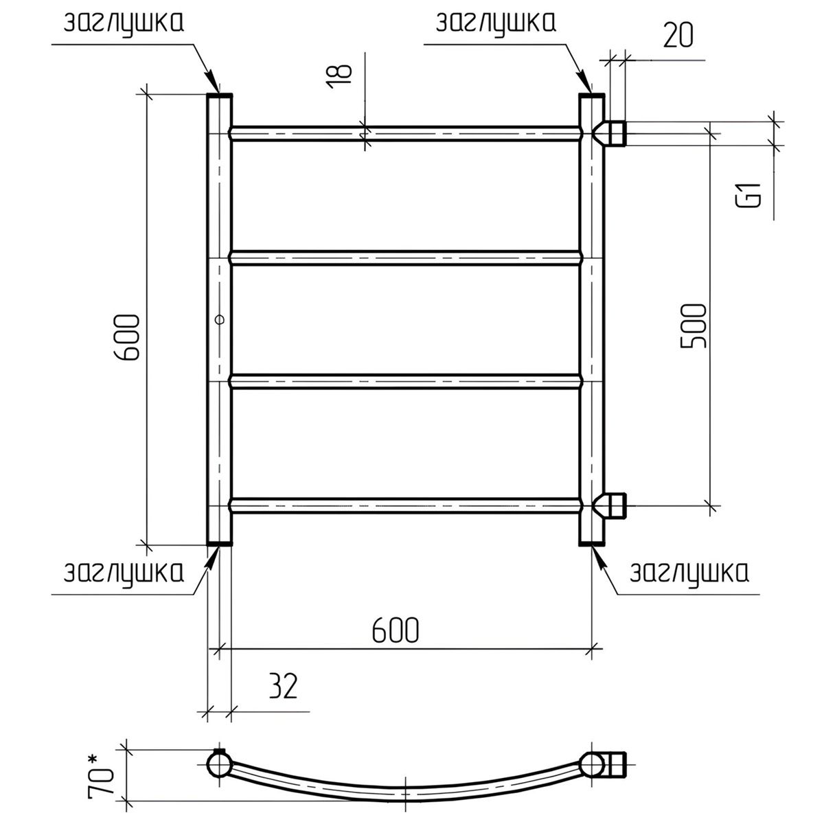 Полотенцесушитель водяной Лидер 1 60х50 см