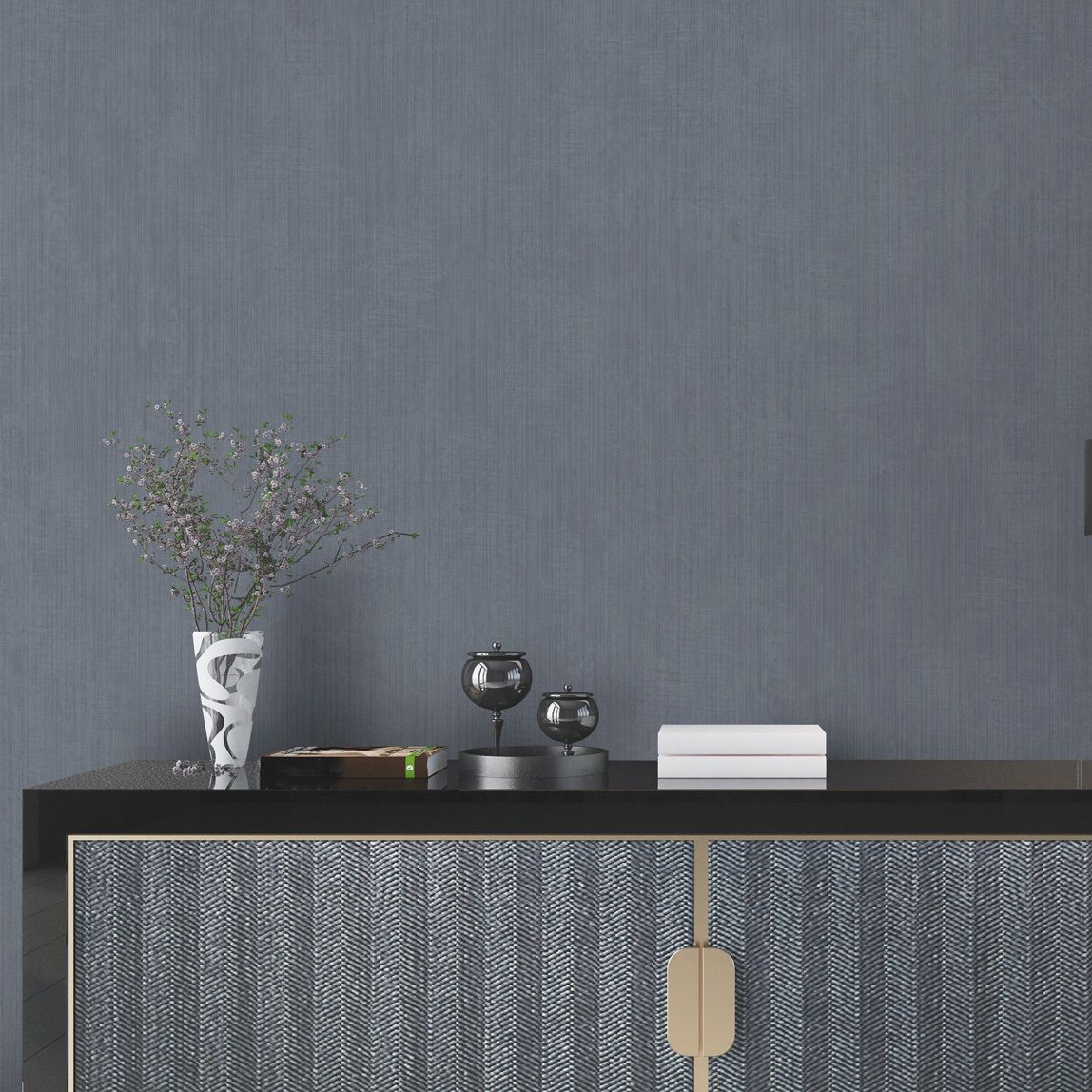 Обои WallSecret Hudson 9084-15 синие лен 1,06х10,05 м