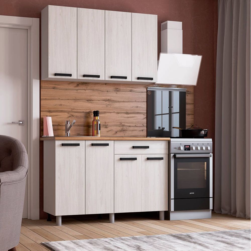 Гарнитур кухонный Нагано 1,2 м Ясень Анкор светлый/Дуб вотан 26 мм