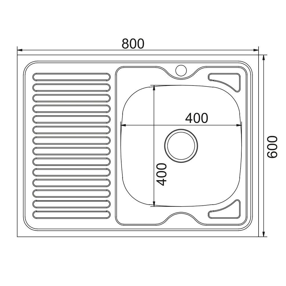 Мойка MIXLINE накладная нержавейка квадрат прав вып 600х800х0,8мм 18см с сифоном