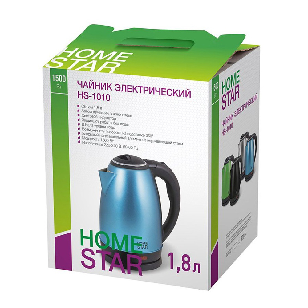 Чайник электрический Homestar HS-1010 1500 Вт 1,8 л стальной, синий