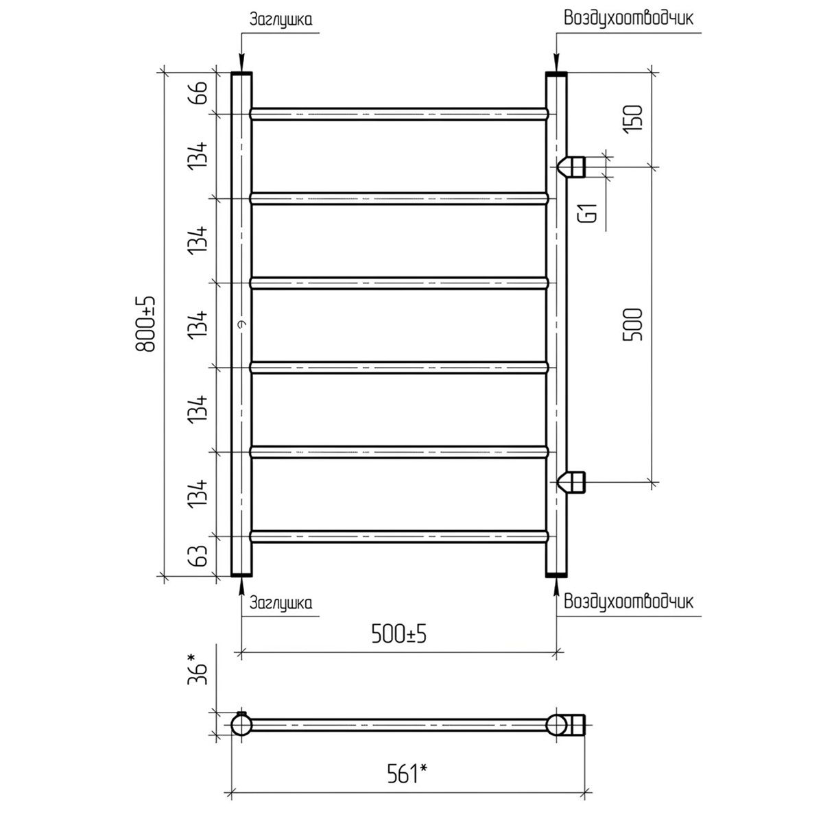 Полотенцесушитель водяной Классика 80х50 см