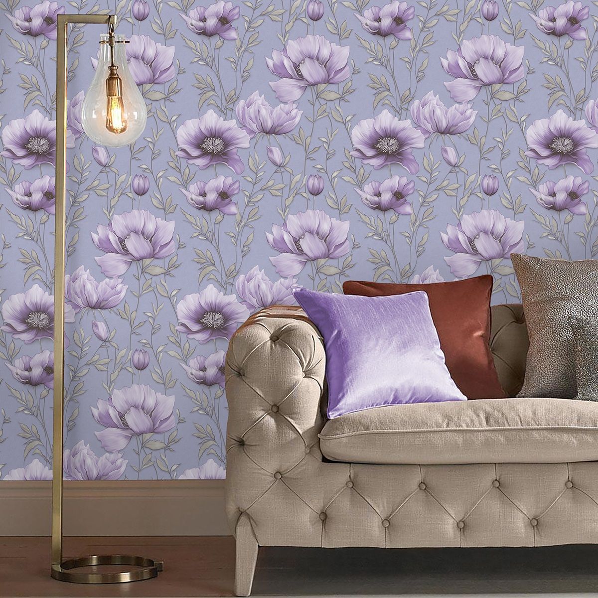 Обои Саратовские Салмон С14Ф Ф898 гр 3 01 синие цветы крупные маки 0,53х10,05 м