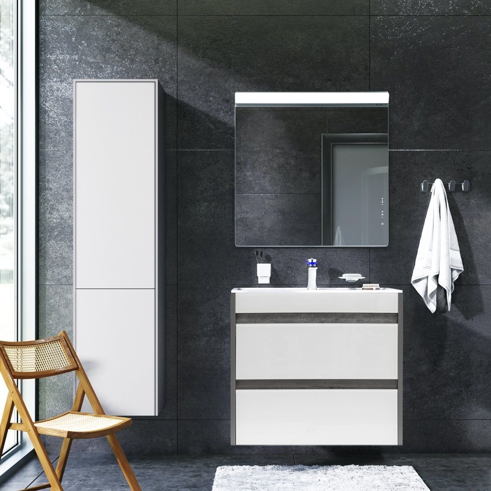 Тумба подвесная Монако 70 2 ящика Plus бетон/белый лакобель под раковину Слим 6/70