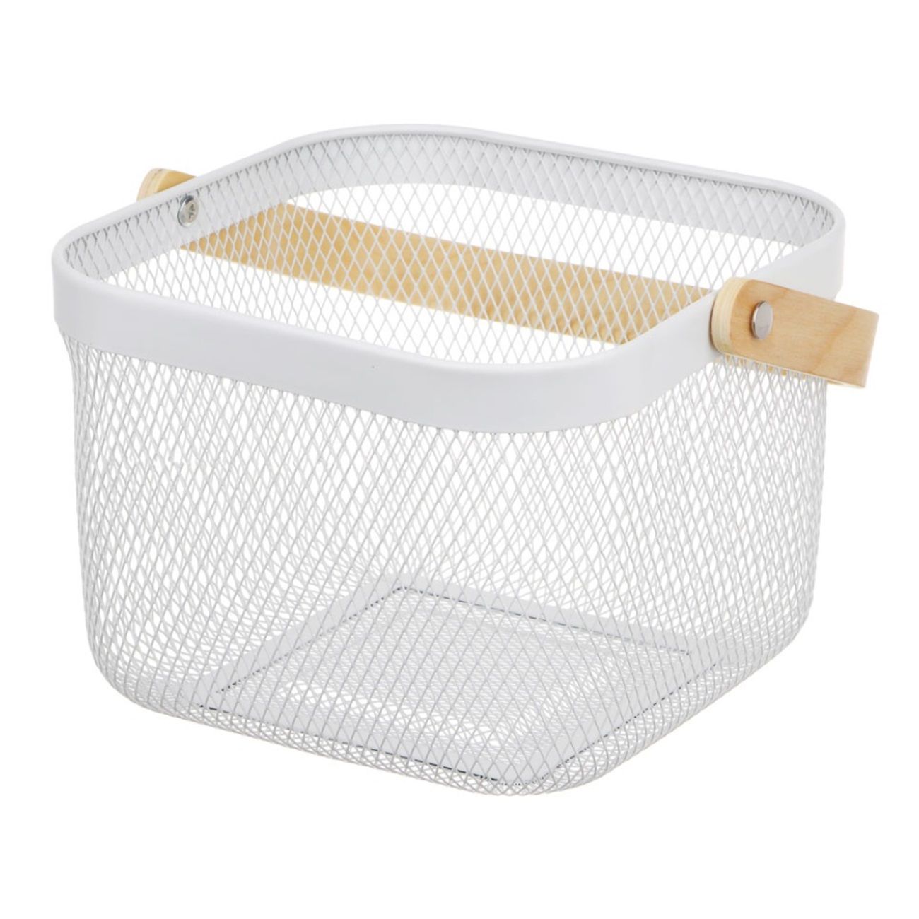 Корзина для хранения Фарго 24х24х18 см молочная металлическая с деревянной ручкой