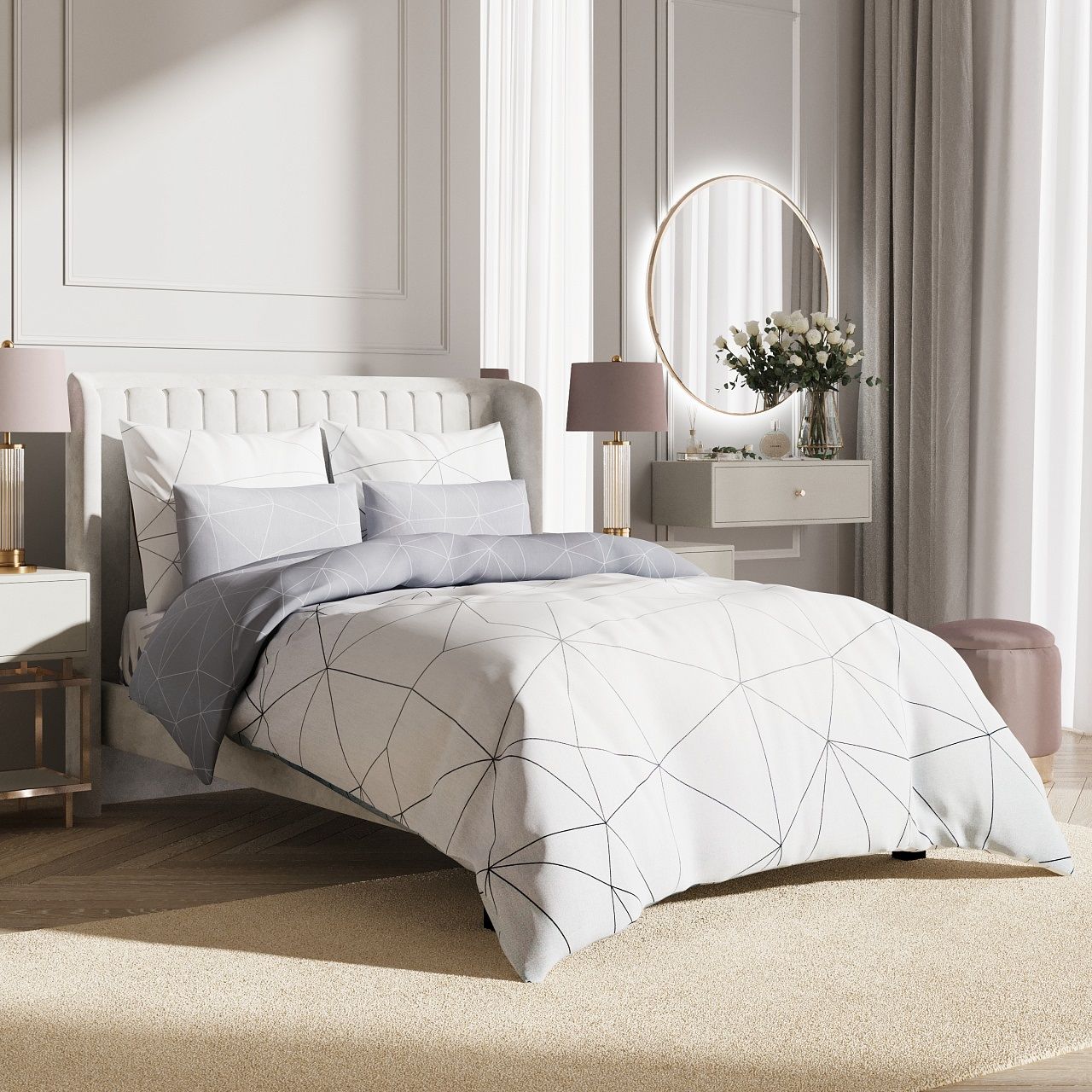 Белье постельное евро сатин Гармоника КГЕ Мальберри (50х70-2 70х70-2)