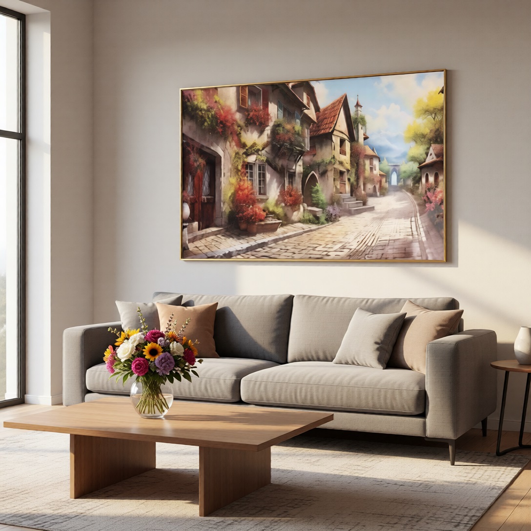 Картина интерьерная со смолой Старинная улица 70х50 см 2025-0402