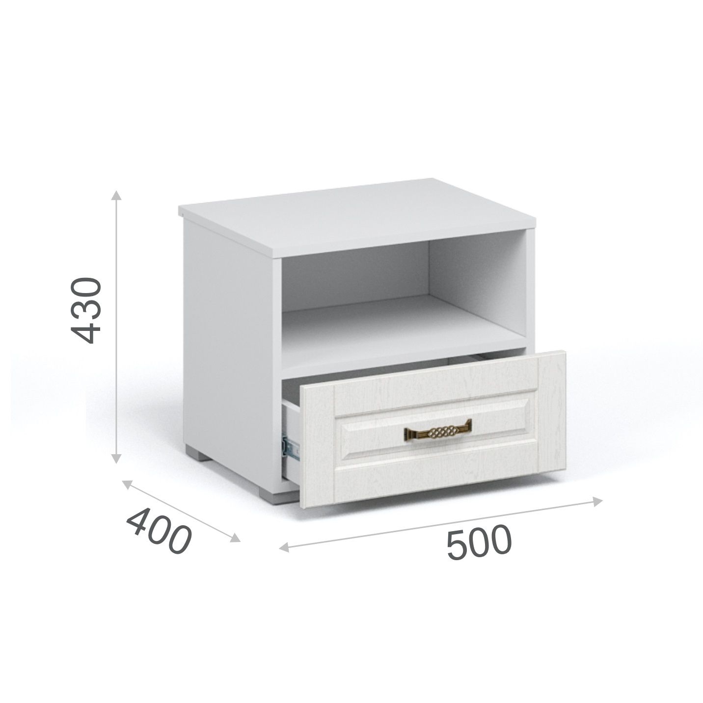 Тумба прикроватная Лацио 500х400х430 мм 1 ящ Белое дерево, ручка бронза
