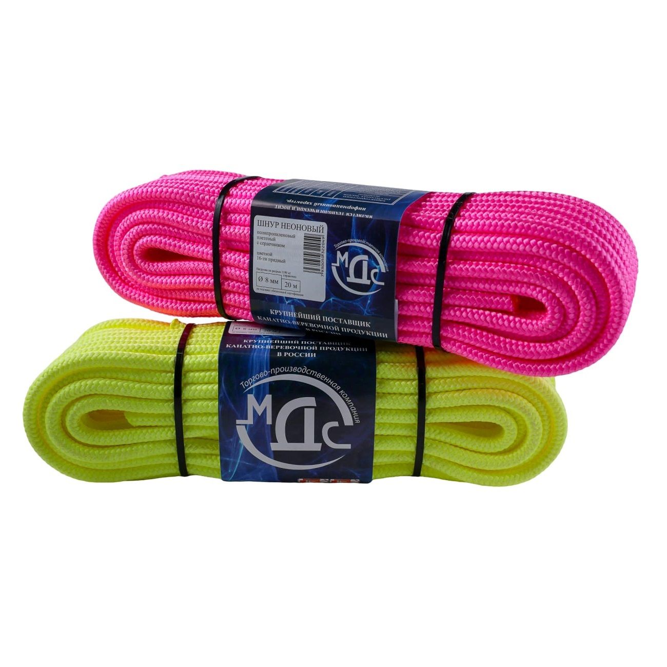Шнур ПП плетеный 8 мм 16 прядный сердечный неоновый 20 м