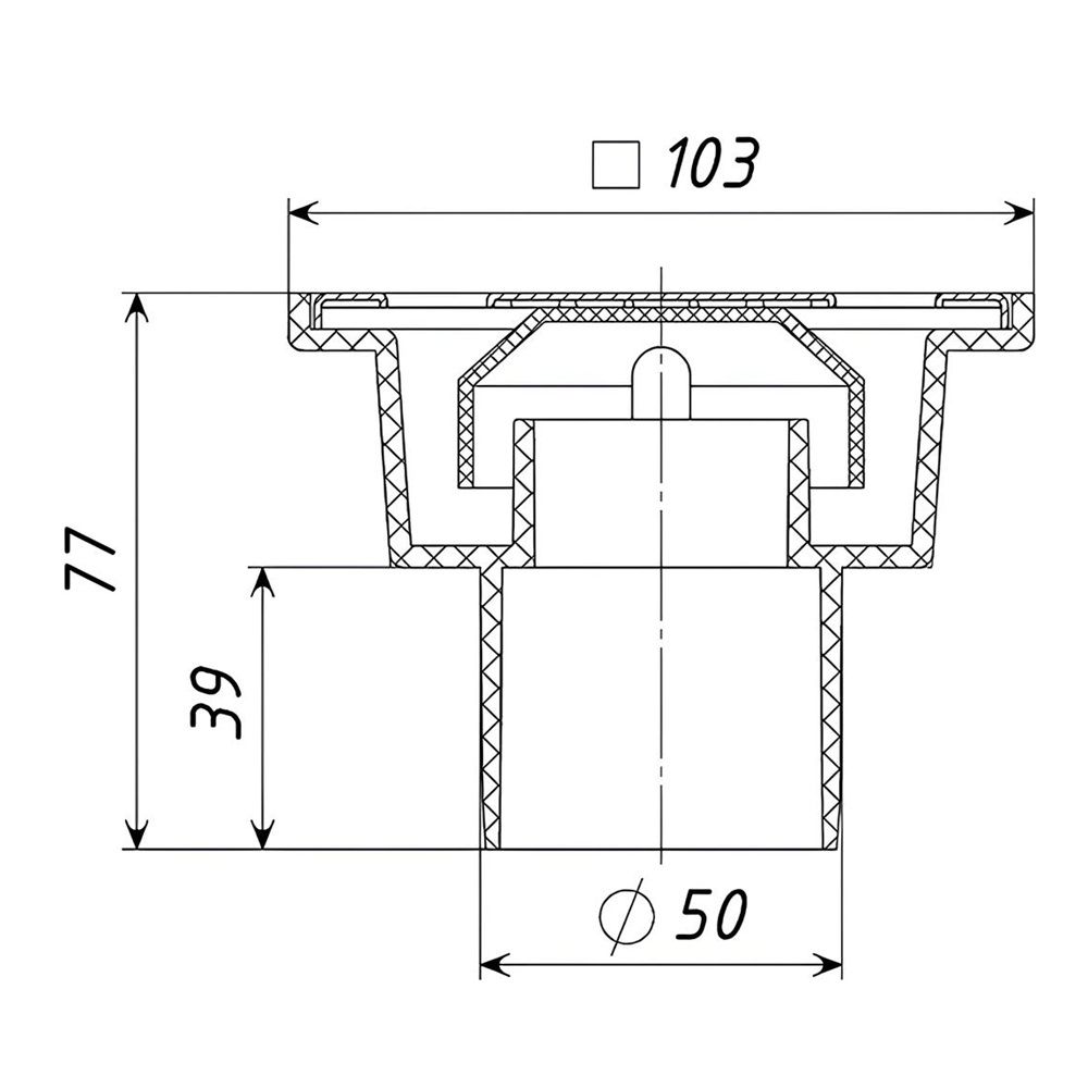 Трап вертик спуск 50 мм решетка 100х100 мм нерж