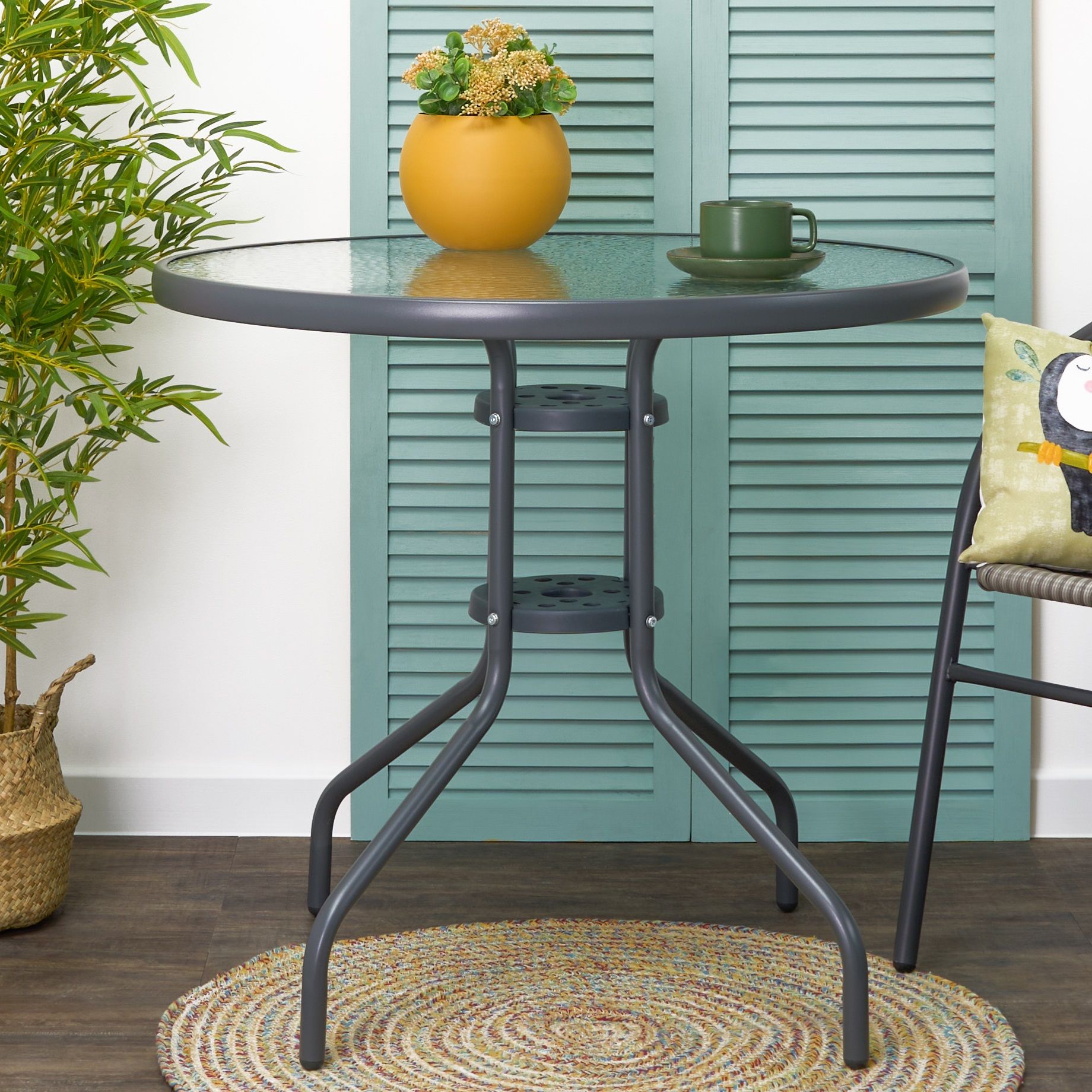 Стол Nolita d80 см h72 см закаленное фактурное стекло коричневый 2024-6934-2