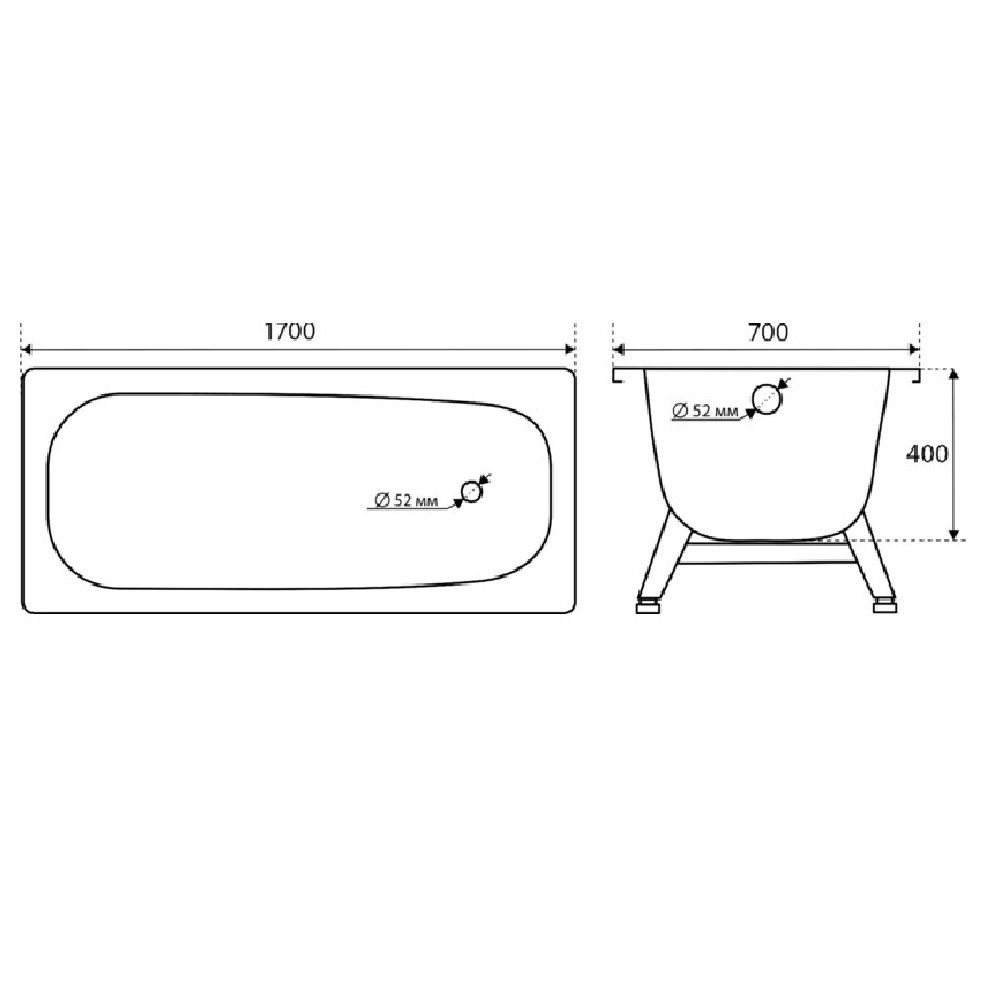 Ванна стальная Reimar 170х70 см с ножками