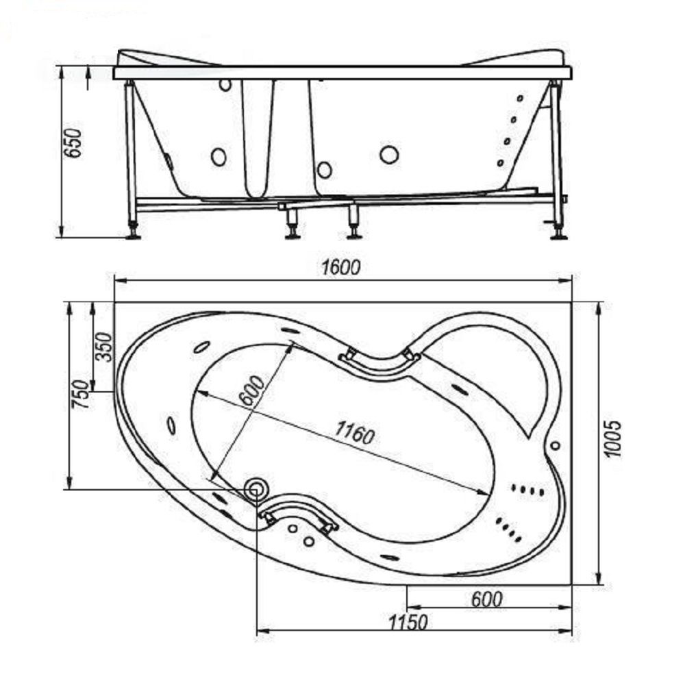 Ванна акриловая BellSan Индиго левая 160х100,5х71,5 см