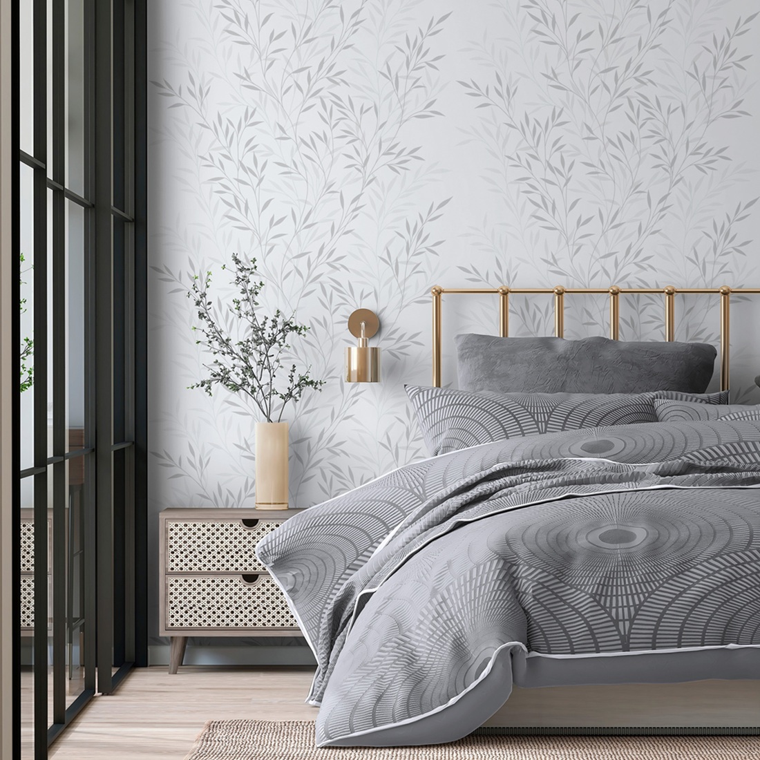Обои WallSecret Oliva 9147-21 белые листья 1,06х10,05 м