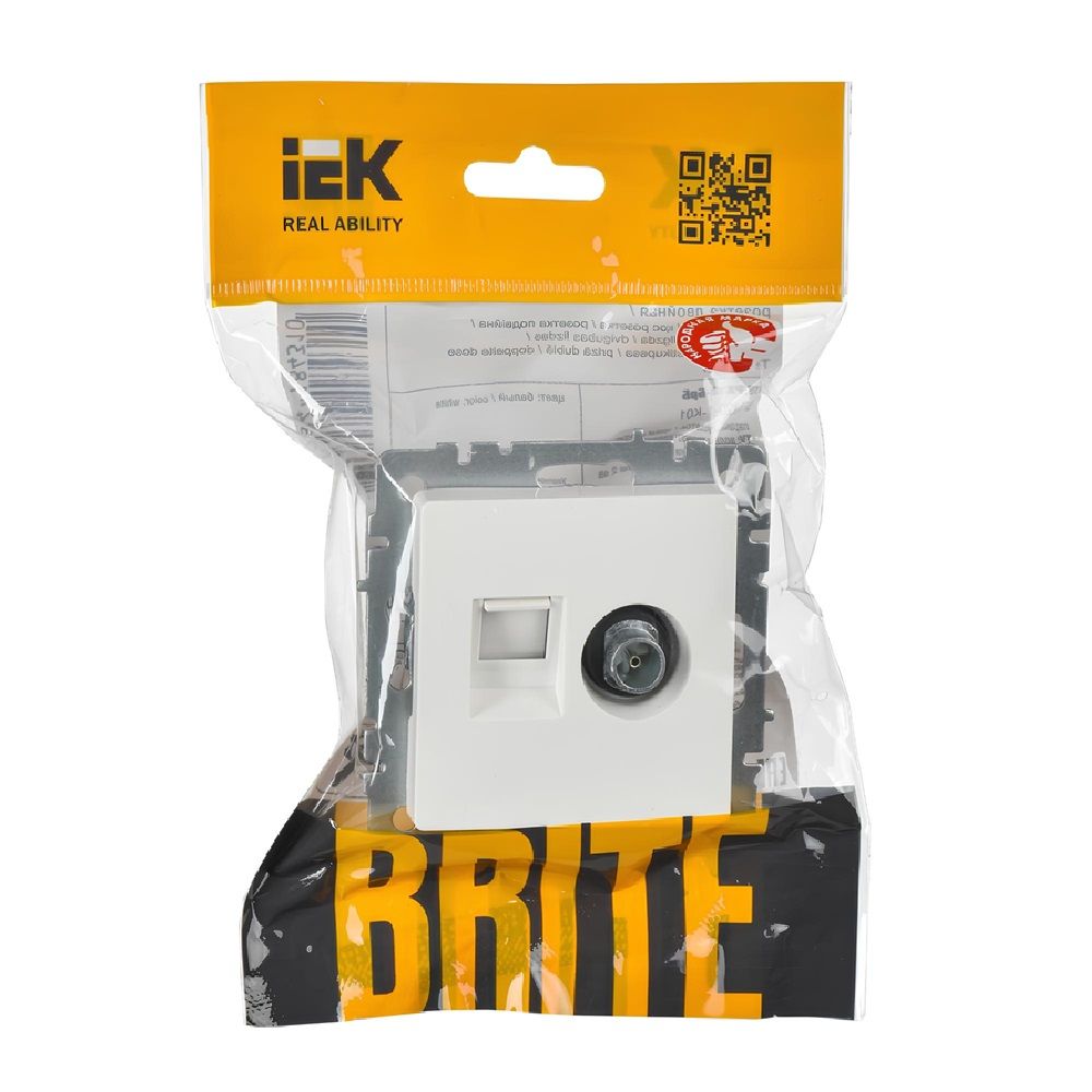 Розетка компьютерная телевизионная 2-м Brite РТВ/РК12-БрБ RJ45 кат 5E+TV IEK BR-AK20-1-K01 белый