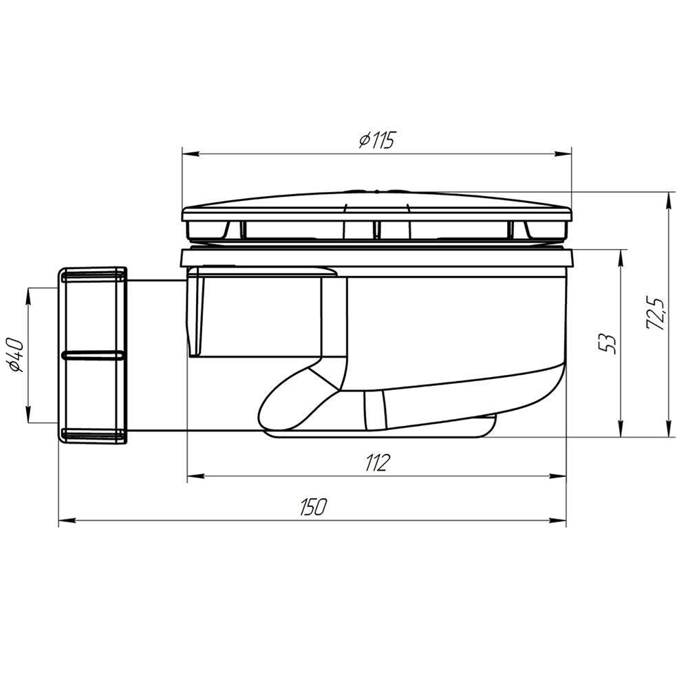 Сифон для душевого поддона 1 1/2"х40 h53 мм вальцовка АНИпласт Е350VAL