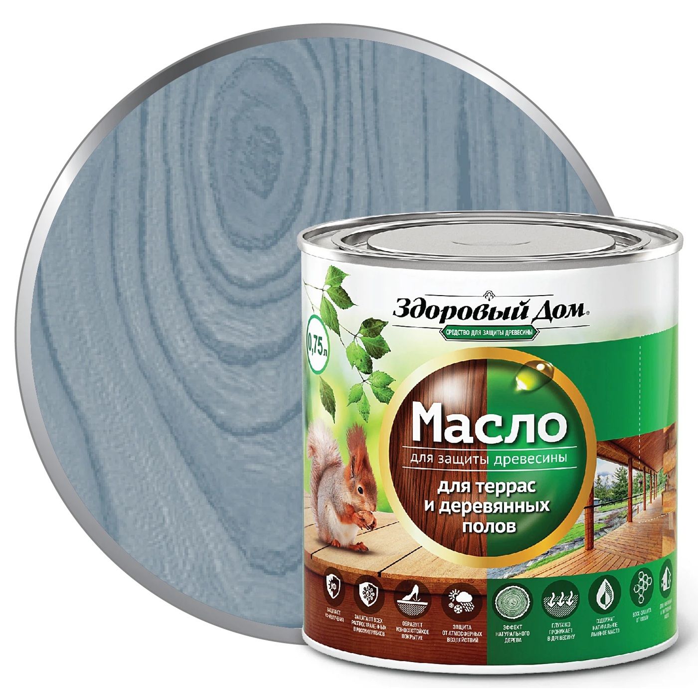 Масло для террас и деревянных полов Здоровый Дом серо-голубое  0,75л Л-С
