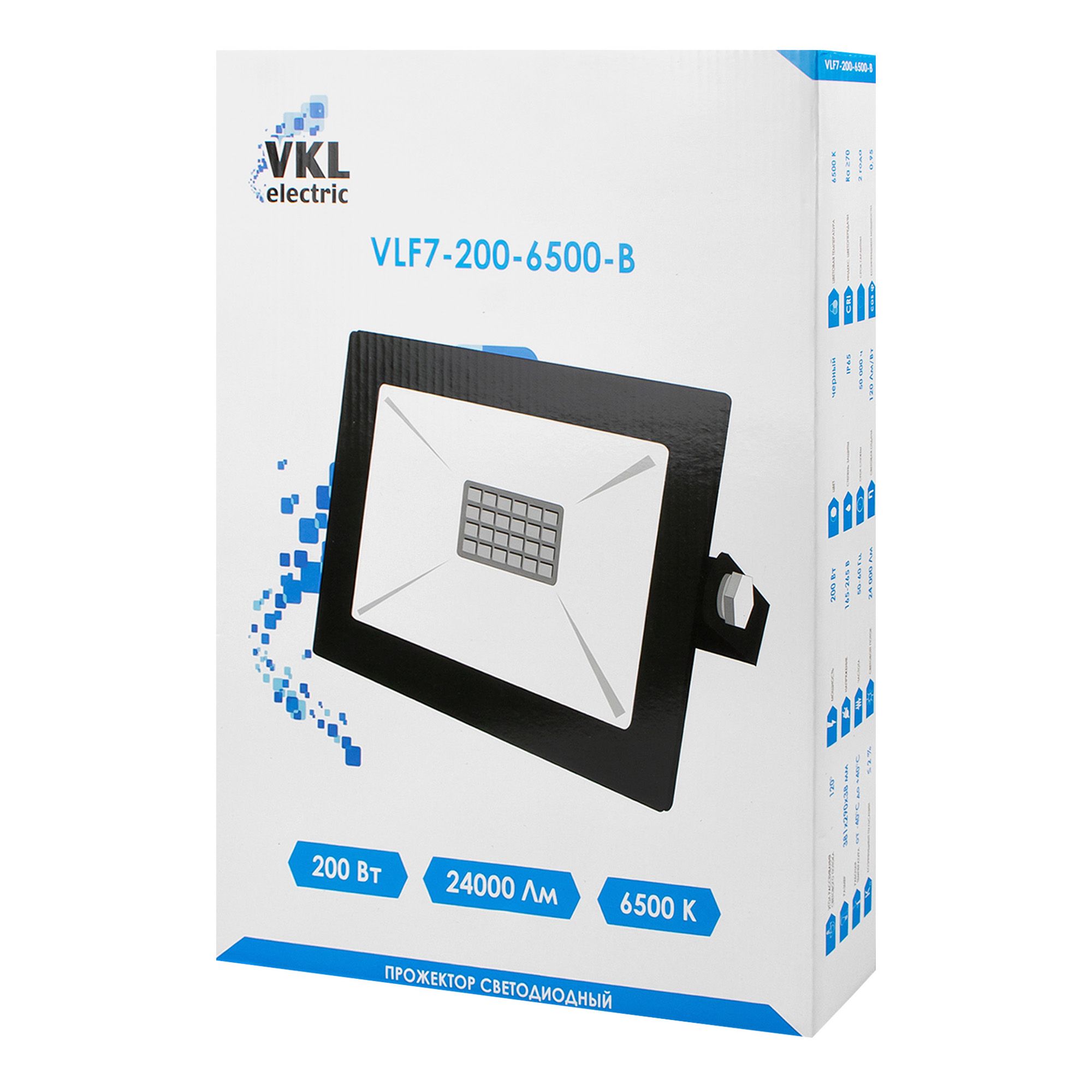 Прожектор LED 200W SMD VLF7-200-6500-B 18 000Lm 220V, IP65, черный VKL electric