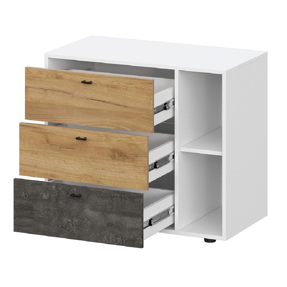 Комод Анри 853х731х442 мм 3 ящика белый текстурный/Дуб Золотой/Железный Камень