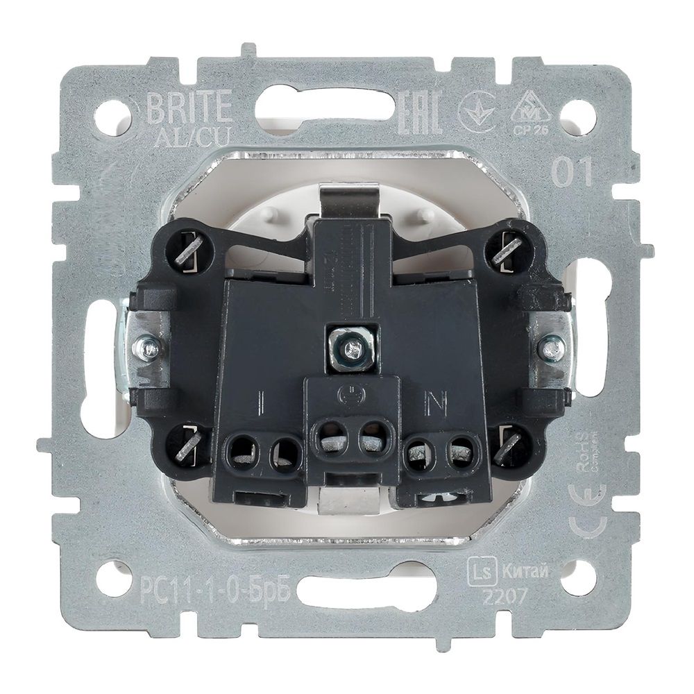 Розетка Brite РС11-1-0-БрБ 16А с заземл без защитной шторки IEK BR-R11-16-K01 белый