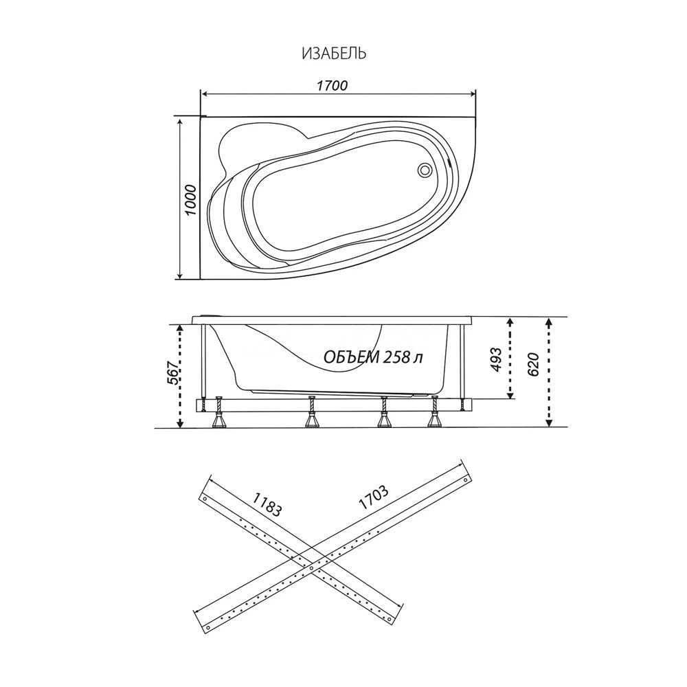Ванна акриловая Triton Изабель правая 170х100 см
