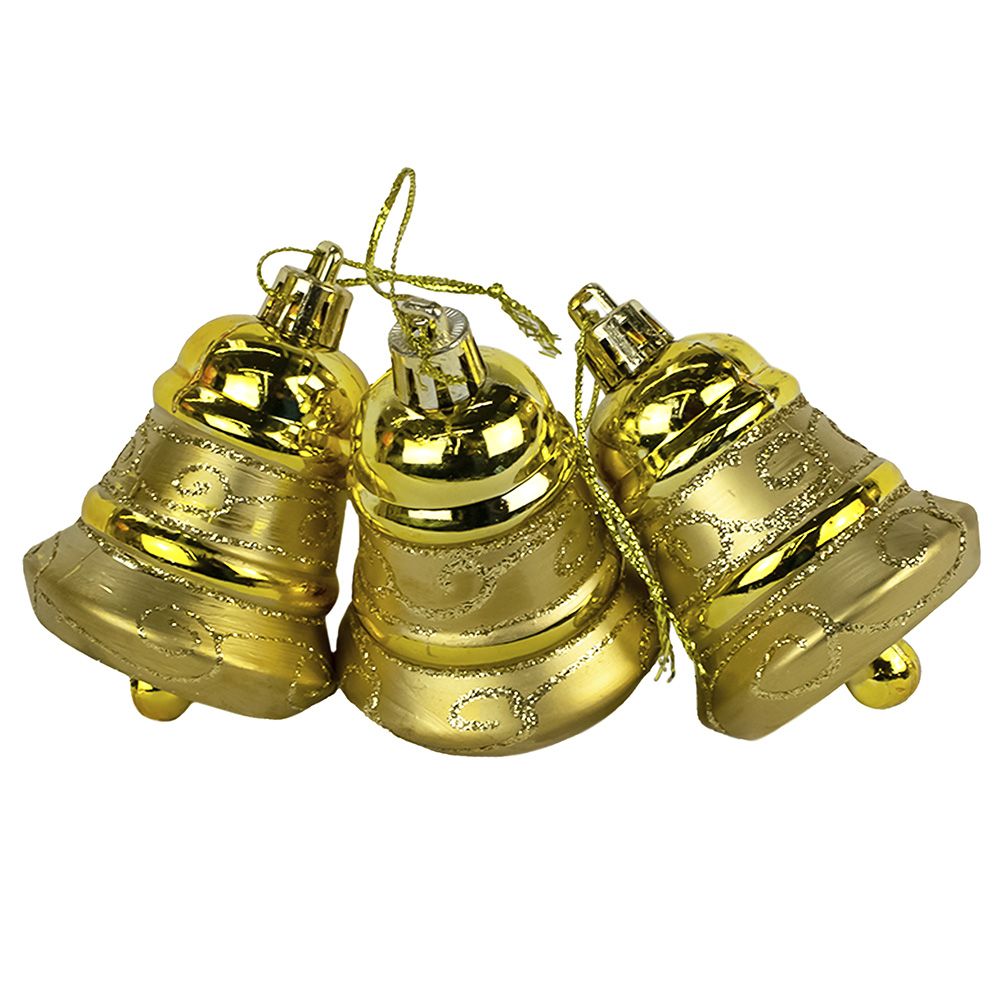 Игрушка елочная Колокольчик яркий 6 см золото 3 шт