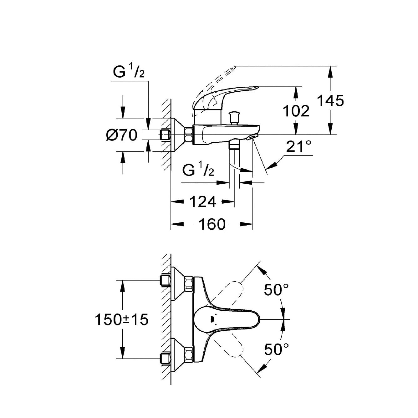 Смеситель для ванны Grohe Euroeco 32743000 однорычажный короткий излив
