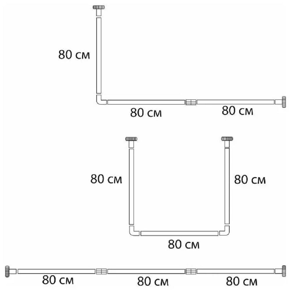 Карниз для ванной комнаты угловой 80х80х80 см 90х90х90 см хром UHS-01
