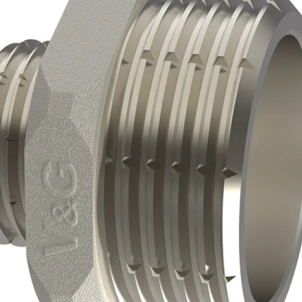 Ниппель переходной латунь никель 3/8"х1/4" НР/НР