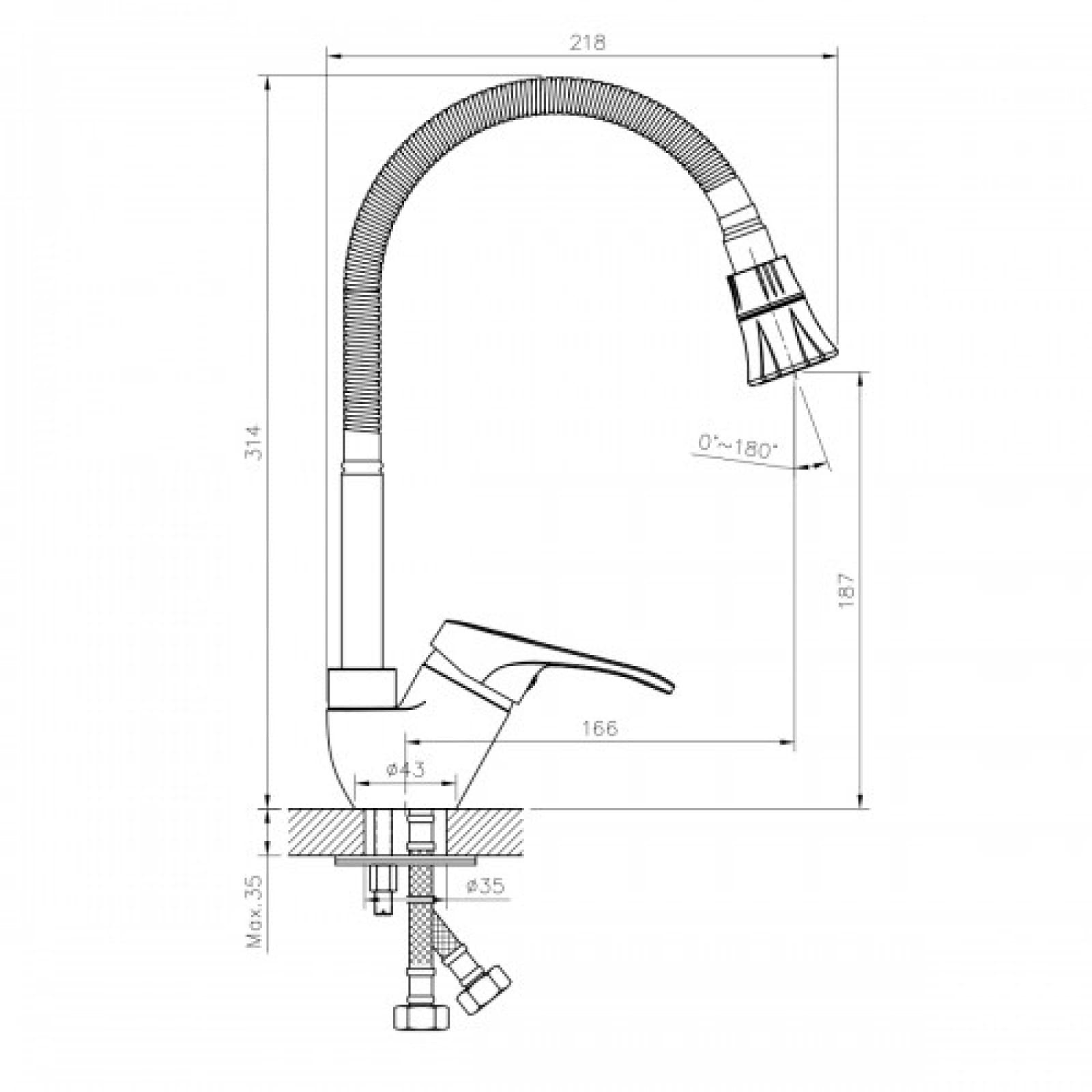 Смеситель одноручный (35мм)  для кухни с гибким изливом, хром B35-26