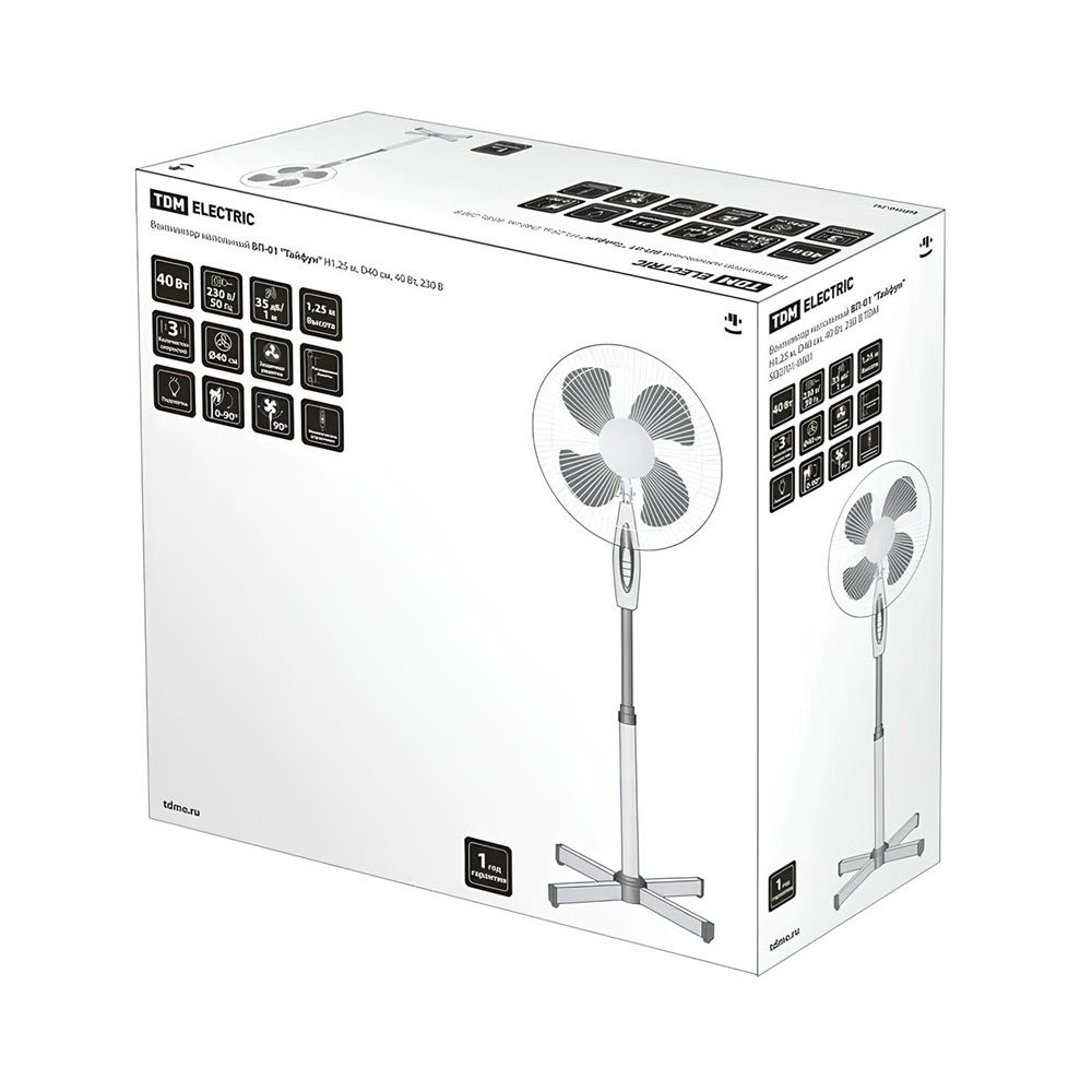 Вентилятор напольный TDM ВП-01 Тайфун 40Вт 400 мм 230 В серый