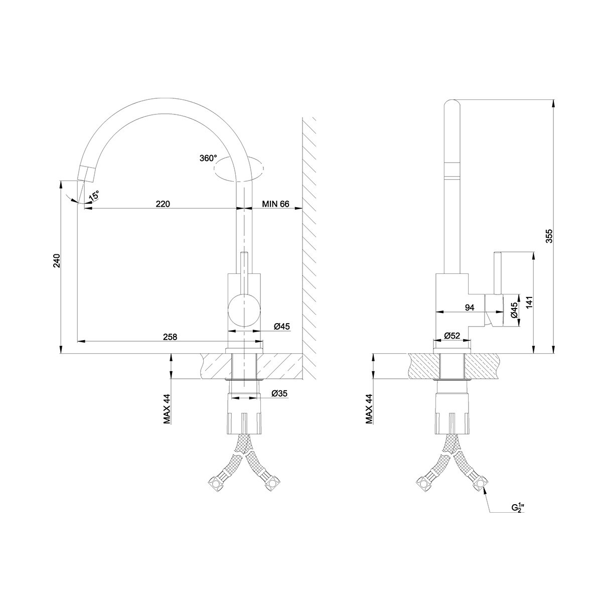 Смеситель для кухни с поворотным изливом, EXPERT сталь