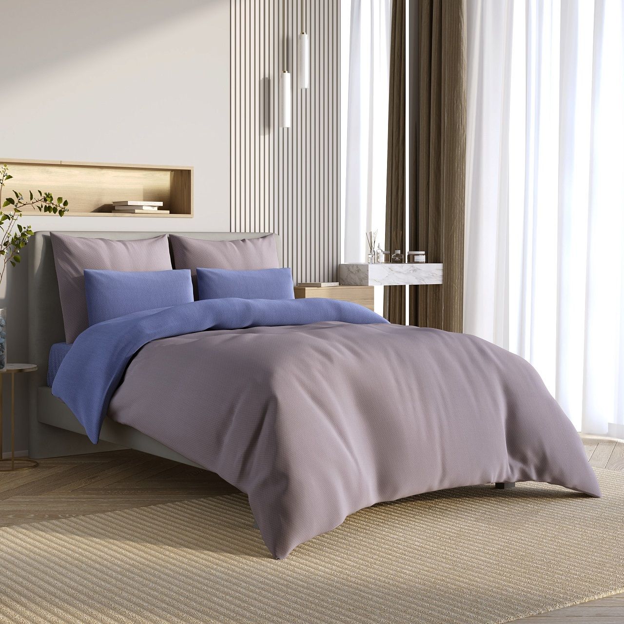 Белье постельное евро сатин Гармоника Моно 70х70 см-2 50х70 см-2